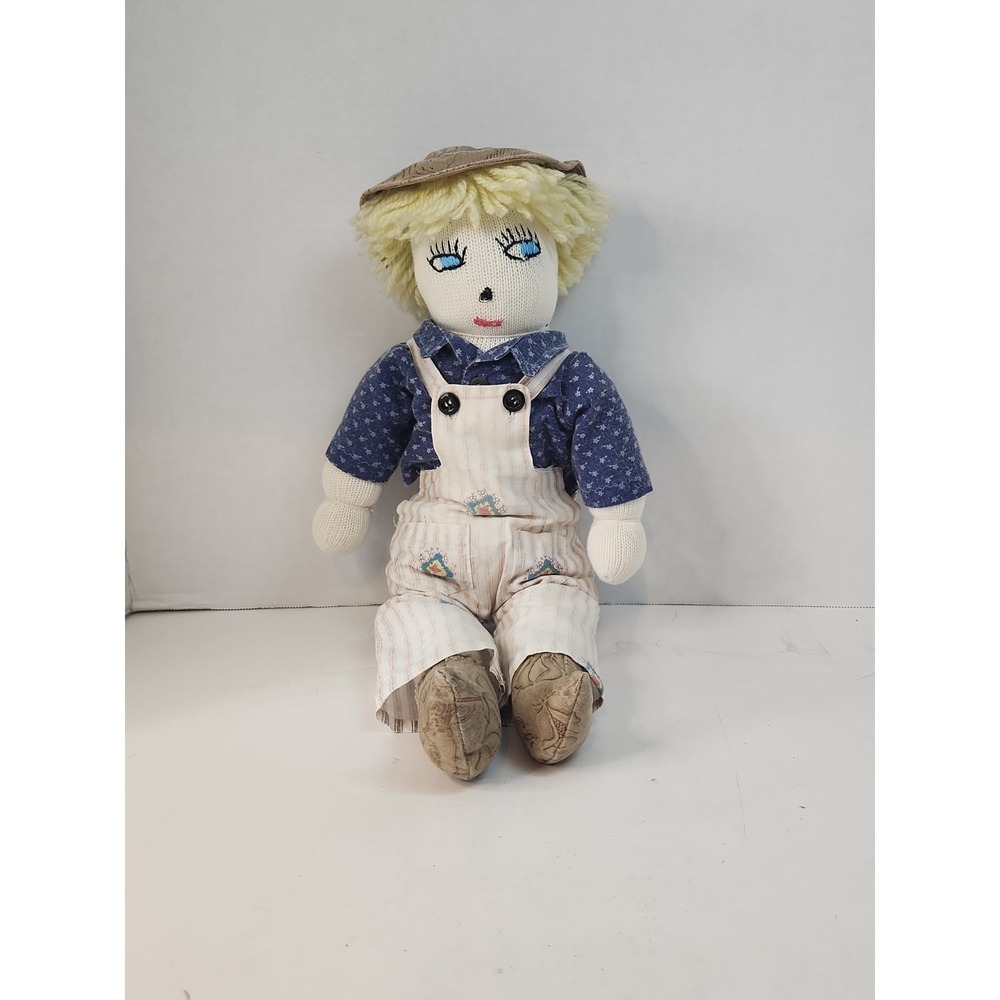 Vtg 80s  Handmade Sock Doll Boy 19.5" Rag Cloth Folk Art Country Farmhouse‎